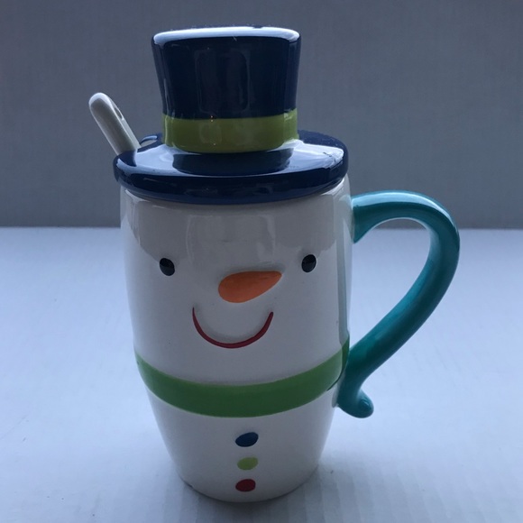 Snowman Mug With Top Hat And  Spoon - Picture 1 of 9